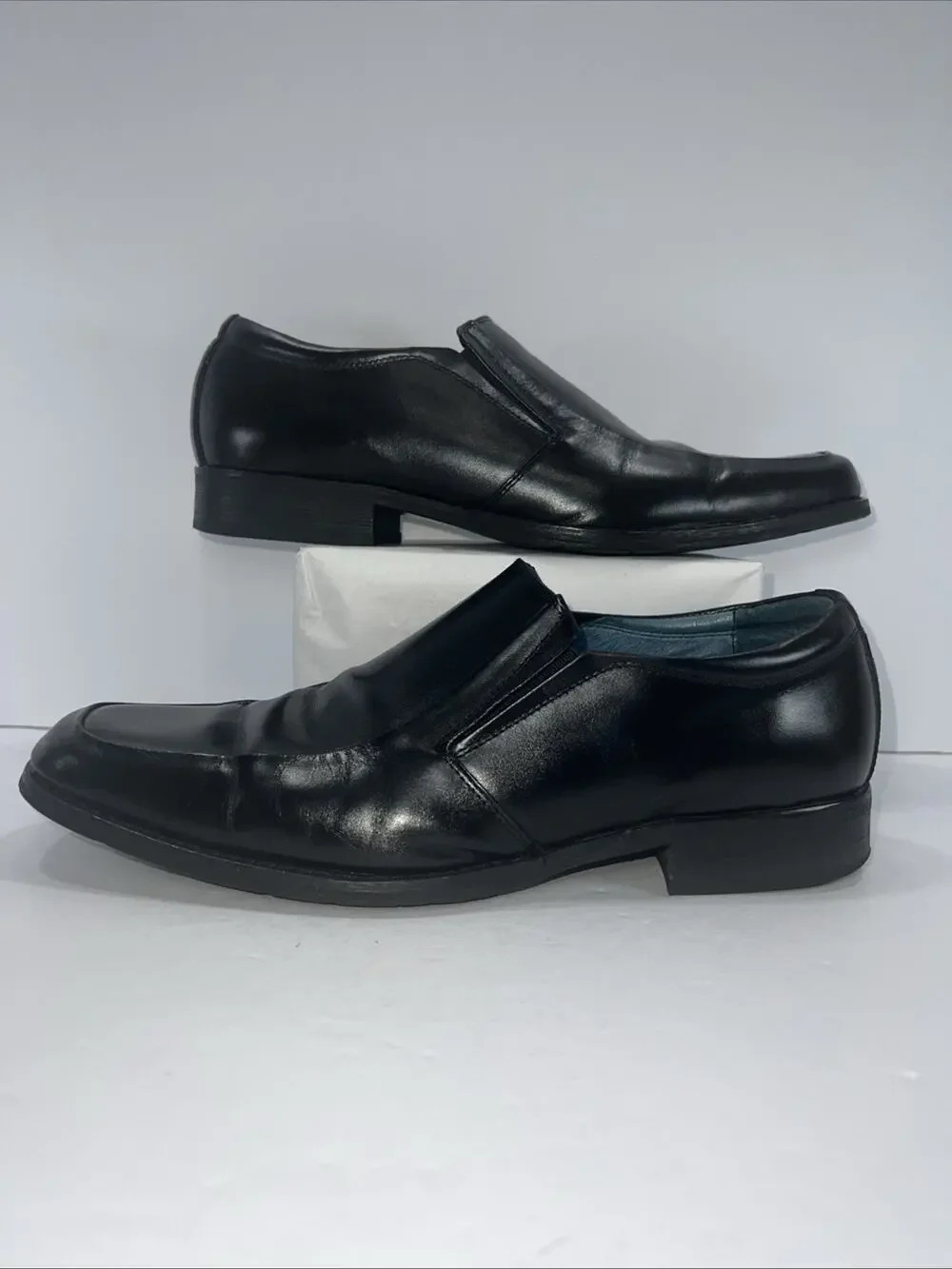 Bacco Bucci Studio Mens Size 11 Black Leather Loafers Square Toe Slip On 8684-14